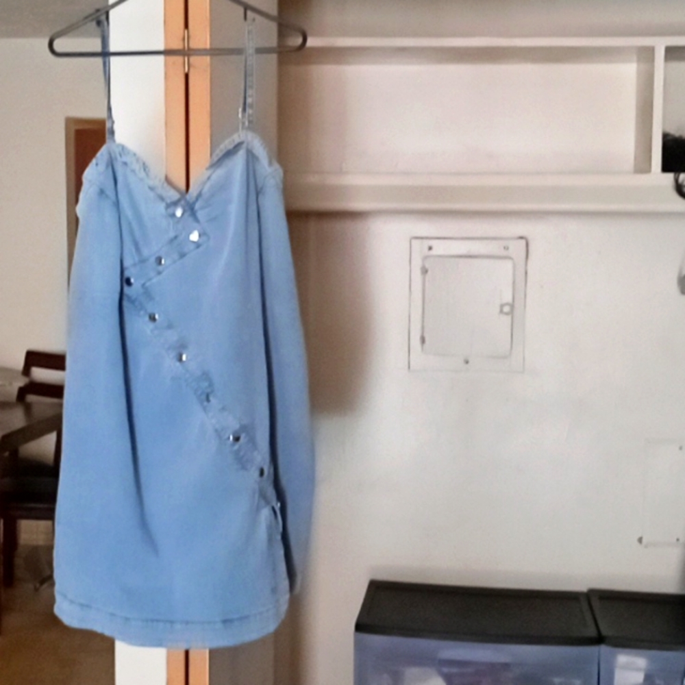 L'ATISTE Size 2X Blue Jean Midi Dress